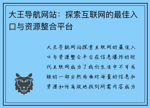 大王导航网站：探索互联网的最佳入口与资源整合平台